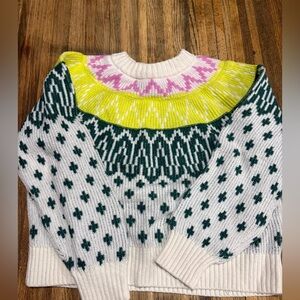 Old Navy Sweater with White, Green, Yellow, and Pink Pattern